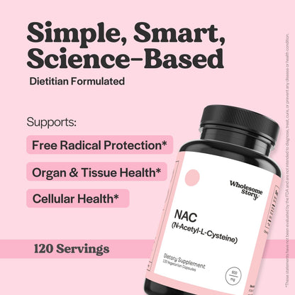 Wholesome Story NAC Supplement N Acetyl Cysteine 600 mg | Liver, Lung & Fertility Support | 120 Capsules | 120 Serving Supply - PrimeBioHealth - canada supplements