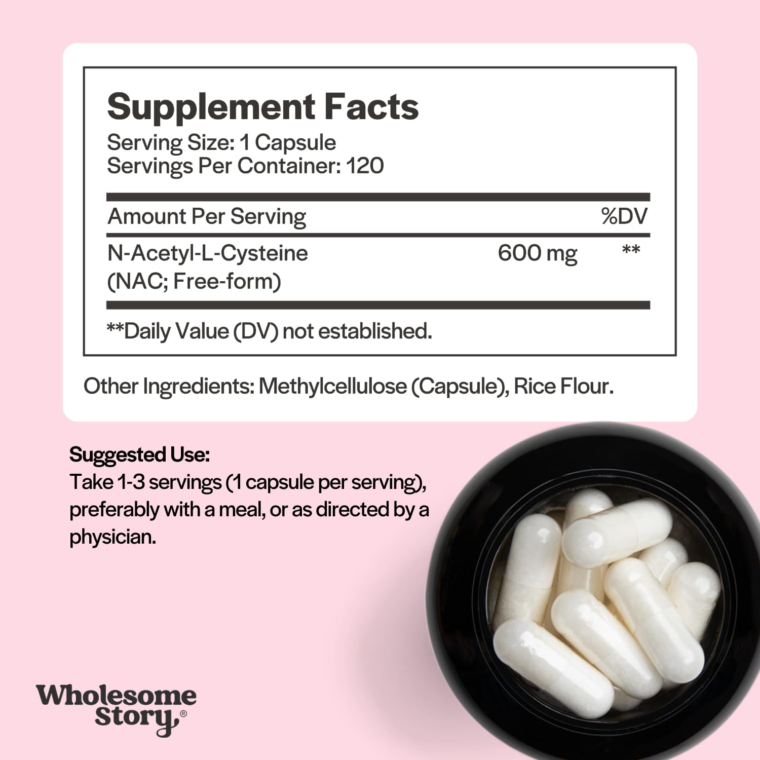 Wholesome Story NAC Supplement N Acetyl Cysteine 600 mg | Liver, Lung & Fertility Support | 120 Capsules | 120 Serving Supply - PrimeBioHealth - canada supplements