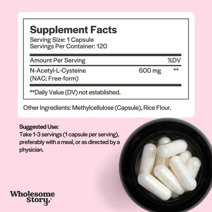 Wholesome Story NAC Supplement N Acetyl Cysteine 600 mg | Liver, Lung & Fertility Support | 120 Capsules | 120 Serving Supply - PrimeBioHealth - canada supplements