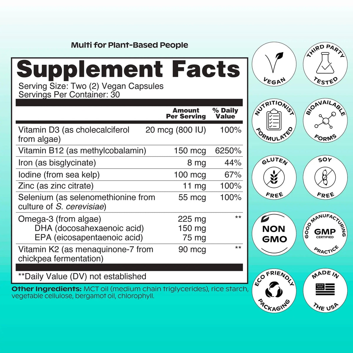 wholier Plant Based Multivitamin Vegan Omega-3 DHA EPA, Vitamin D, B12, Zinc, Vitamin K2, Iron, Iodine, Selenium - PrimeBioHealth - canada supplements
