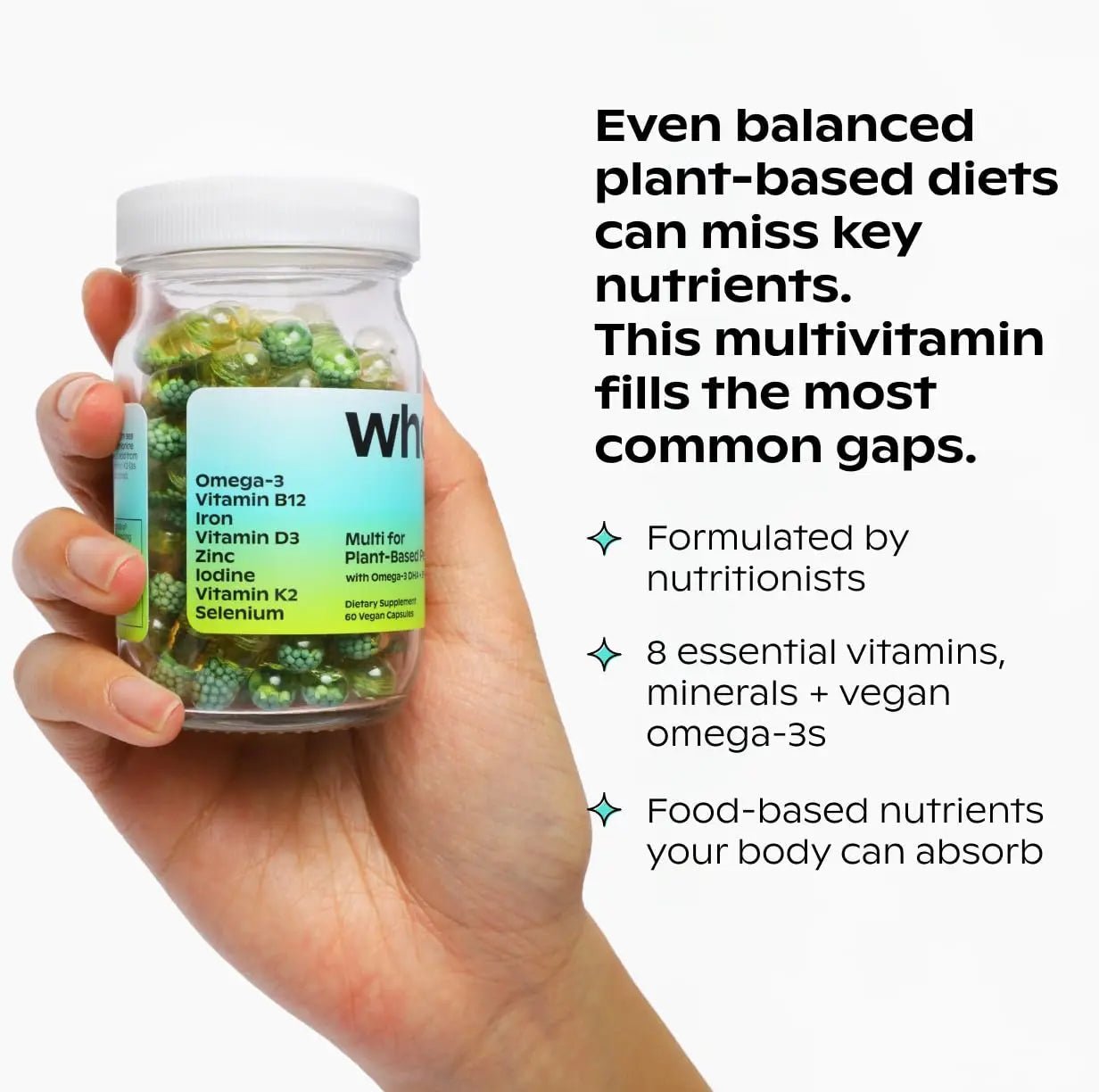 wholier Plant Based Multivitamin Vegan Omega-3 DHA EPA, Vitamin D, B12, Zinc, Vitamin K2, Iron, Iodine, Selenium - PrimeBioHealth - canada supplements