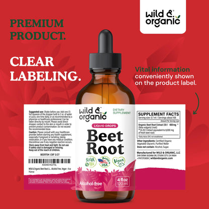 Wild & Organic Beet Root Extract Drops - Energy Support - Liquid Red Beets Supplements - 400 mg per Serving - Mix with Powder - Vegan, Sugar & Alcohol - 4 fl oz - PrimeBioHealth - canada supplements