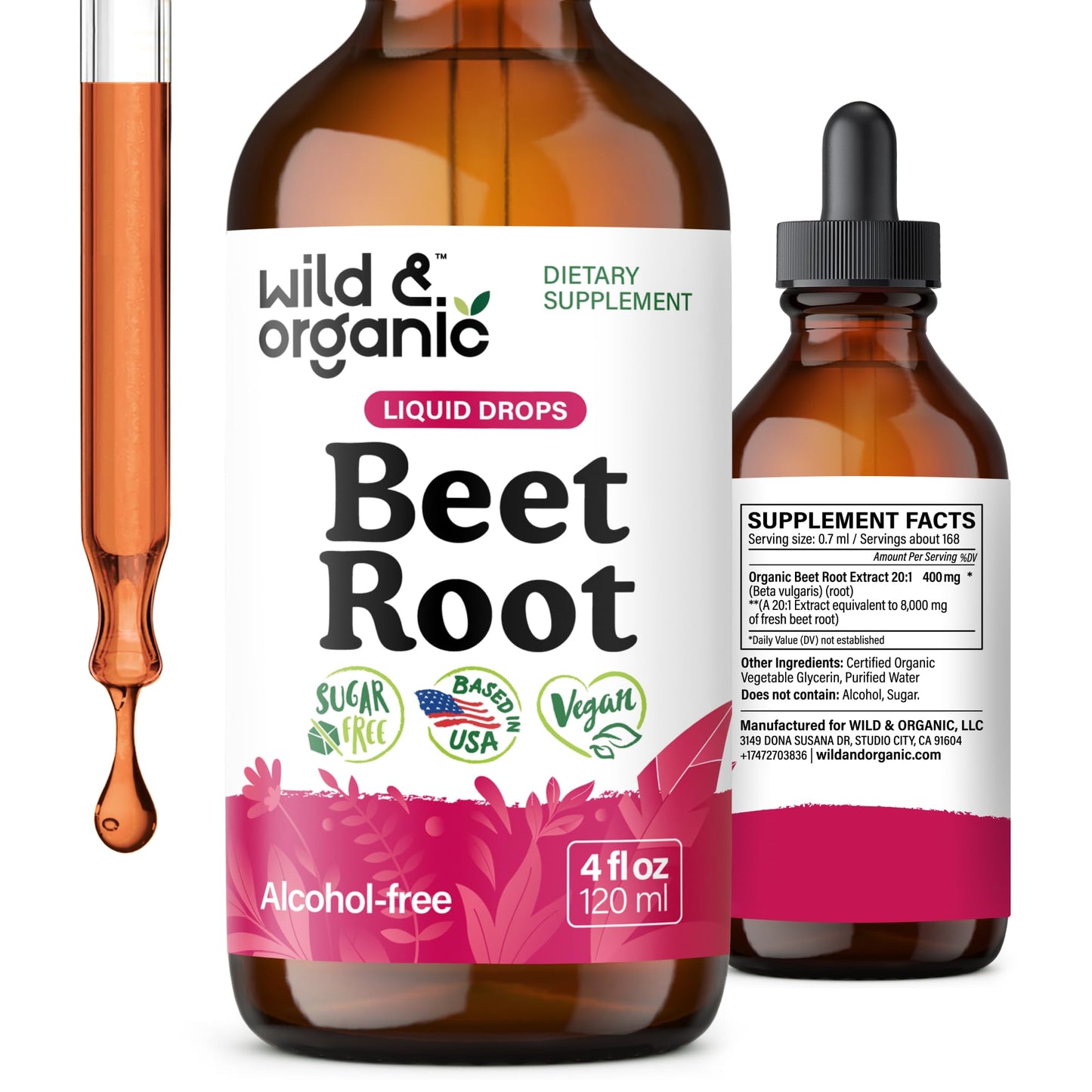 Wild & Organic Beet Root Extract Drops - Energy Support - Liquid Red Beets Supplements - 400 mg per Serving - Mix with Powder - Vegan, Sugar & Alcohol - 4 fl oz - PrimeBioHealth - canada supplements