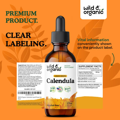Wild & Organic Calendula Flowers Supplement - Antioxidant, Immune & Skin Support - Add to Tea Extract Drops - Calendula Herb Tincture - Vegan, Alcohol & Sugar-Free - 4 fl oz - PrimeBioHealth - canada supplements