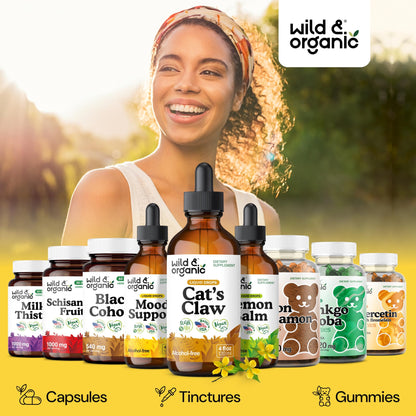 Wild & Organic Cats Claw Herb Supplement - Immune Support - Pure Cats Claw Tincture - Add to Tea Liquid Drops - Uncaria Tomentosa Bark - Vegan, Sugar & Alcohol-Free - 4 fl oz - PrimeBioHealth - canada supplements
