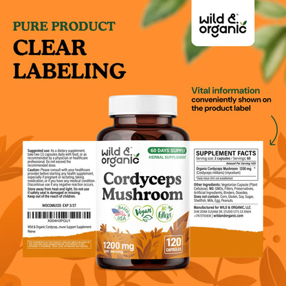 Wild & Organic Cordyceps Mushroom Tincture - Energy & Immune Support - Cordyceps Sinensis Extract Supplement - Liquid Mushroom Drops - Add to Tea & Mix with Powder - Sugar & Alcohol-Free - 4 fl oz - PrimeBioHealth - canada supplements