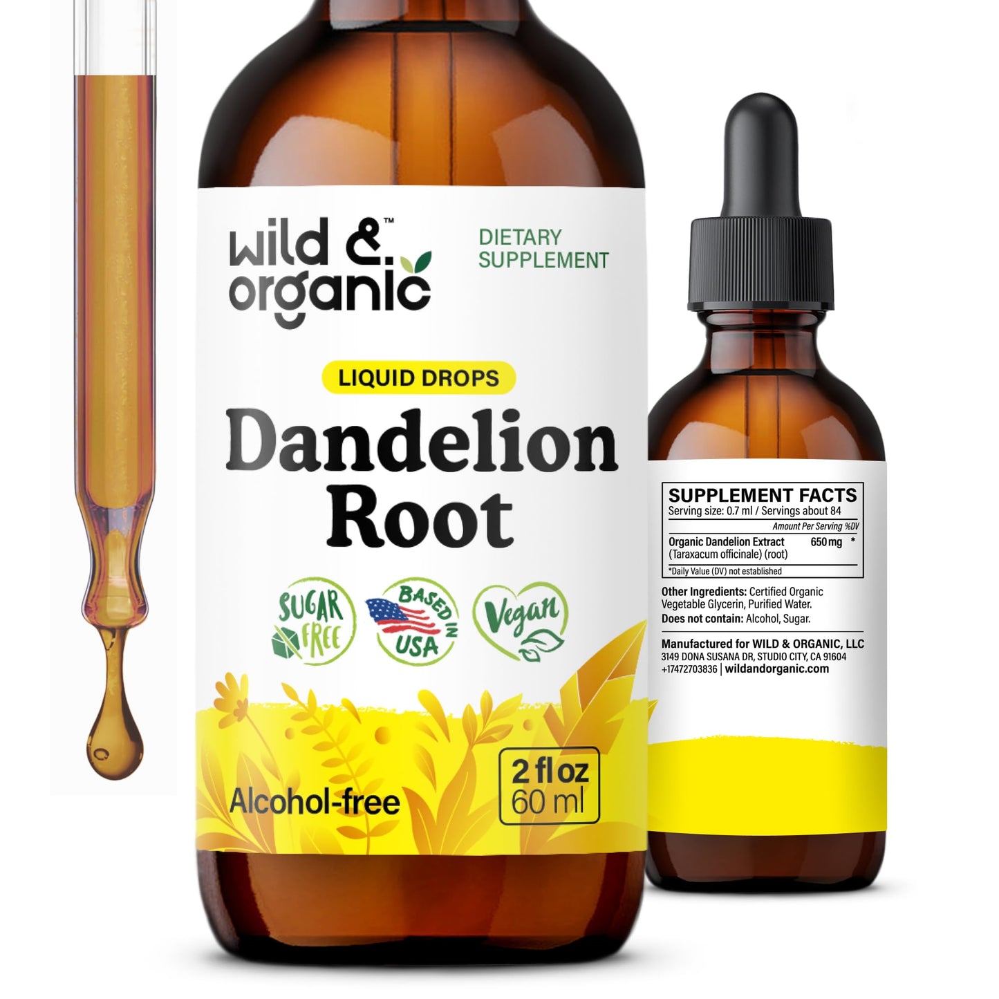 Wild & Organic Dandelion Root Extract Drops - Liver Cleanse Detox - Herbal Dandelion Tincture - Liver Support Supplement - Add to Tea - Vegan, Sugar & Alcohol-Free Liquid Drops - 4 fl oz - PrimeBioHealth - canada supplements