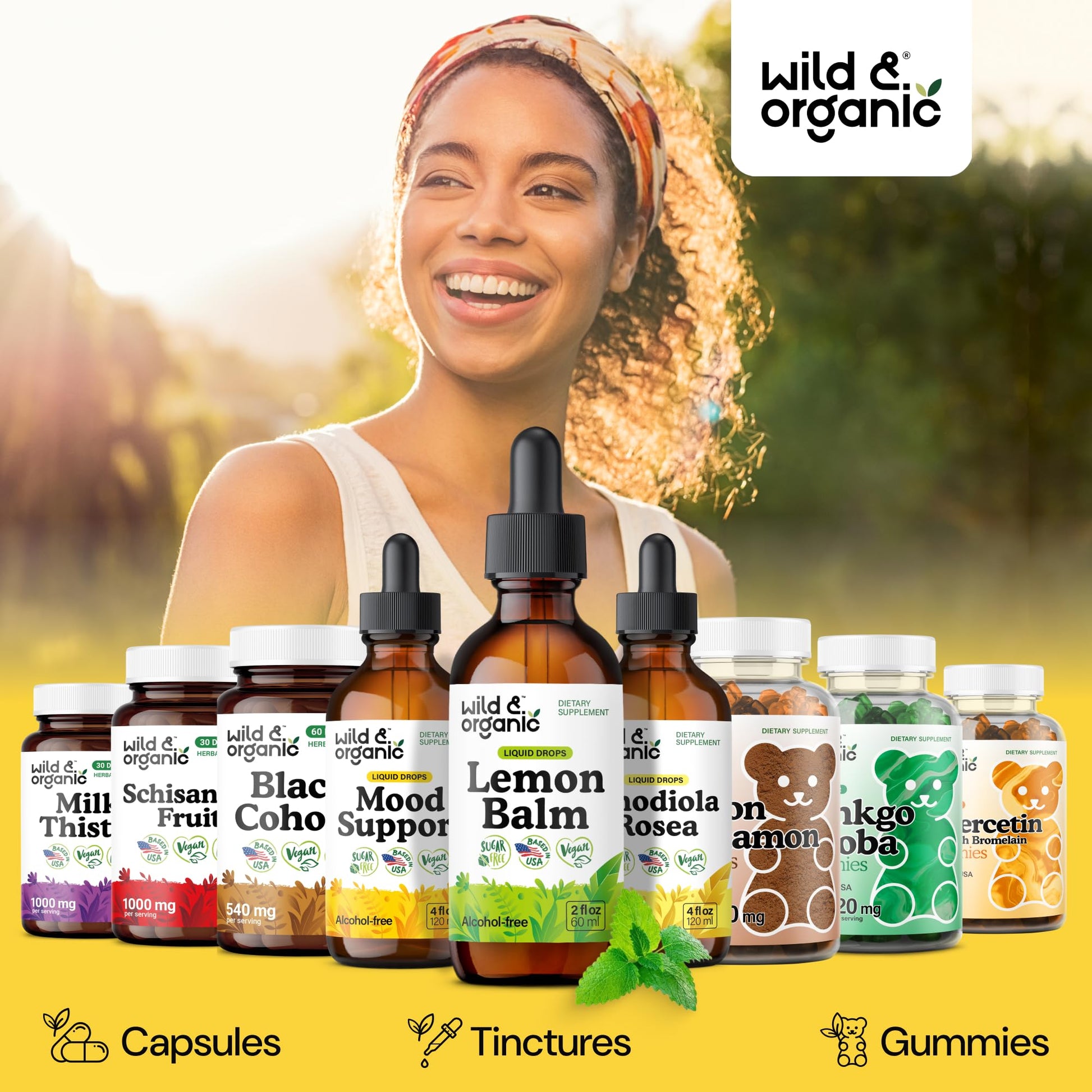 Wild & Organic Lemon Balm Tincture - Good Mood Support - Melissa Lemon Balm Extract Drops - Add to Tea for Relaxation - Vegan, Sugar & Alcohol-Free Leaf Supplement - 4 fl oz - PrimeBioHealth - canada supplements
