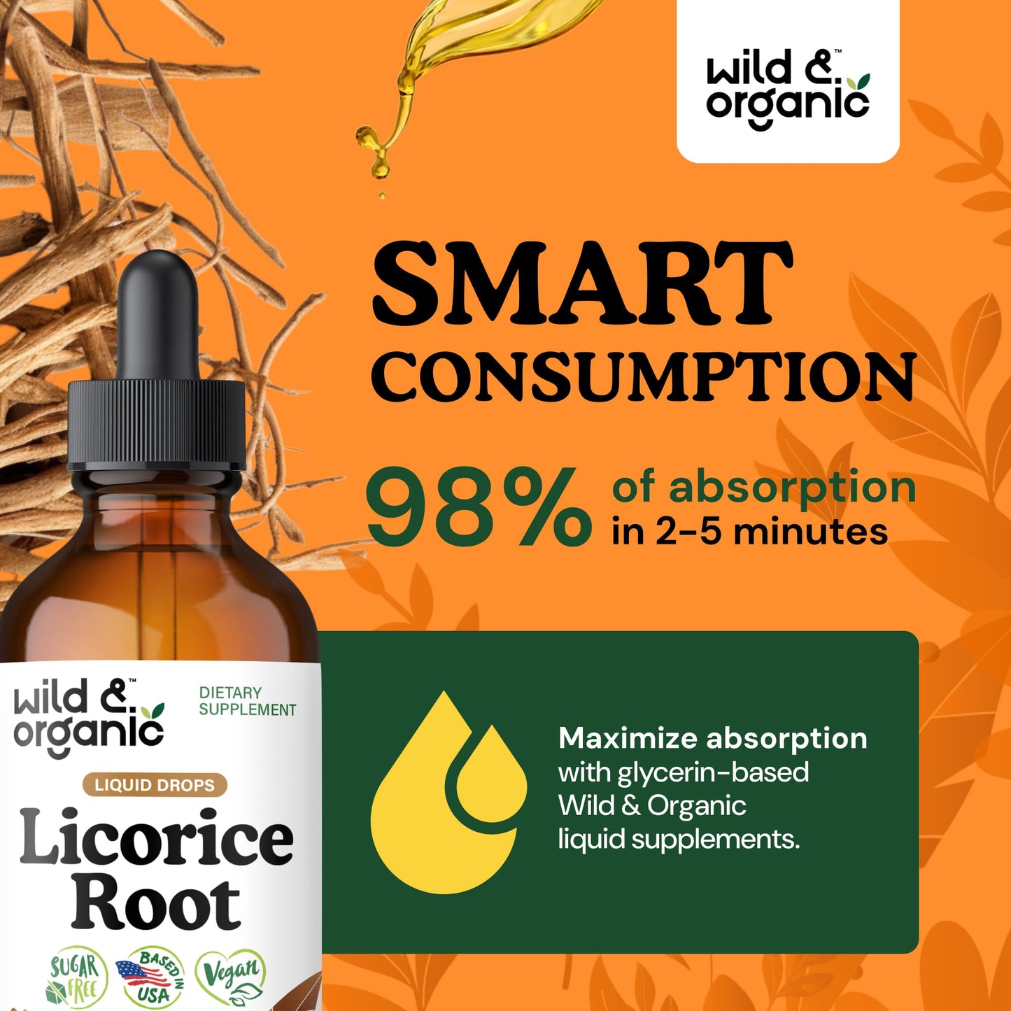 Wild & Organic Licorice Root Tincture - Digestive, Lung & Skin Support - Licorice Root Extract Liquid Drops - Vegan, Sugar & Alcohol-Free Supplement - 4 fl oz - PrimeBioHealth - canada supplements