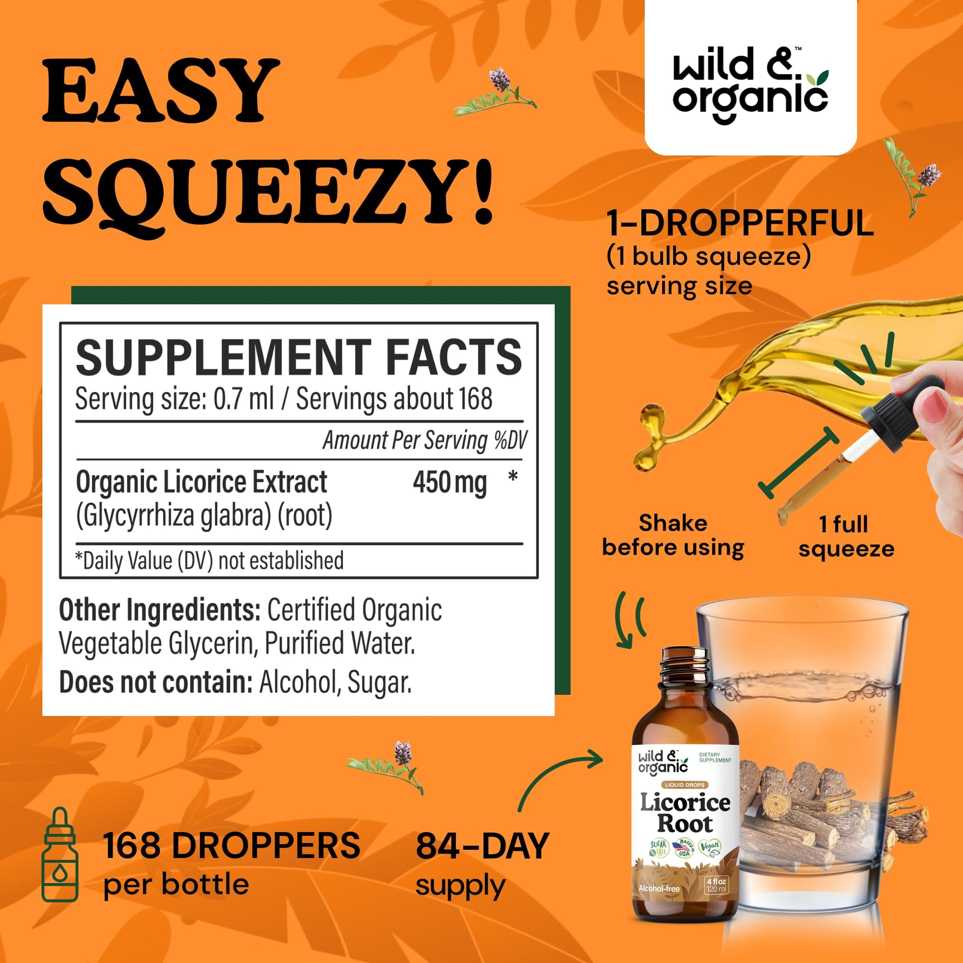 Wild & Organic Licorice Root Tincture - Digestive, Lung & Skin Support - Licorice Root Extract Liquid Drops - Vegan, Sugar & Alcohol-Free Supplement - 4 fl oz - PrimeBioHealth - canada supplements