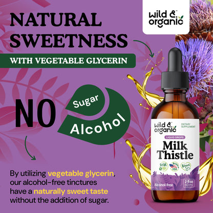 Wild & Organic Milk Thistle Liquid Drops - Liver Cleanse Detox - Silymarin Milk Thistle Supplement for Liver Support - Add to Tea - Silybum Marianum Seed Extract Tincture - Sugar & Alcohol-Free - 4 oz - PrimeBioHealth - canada supplements