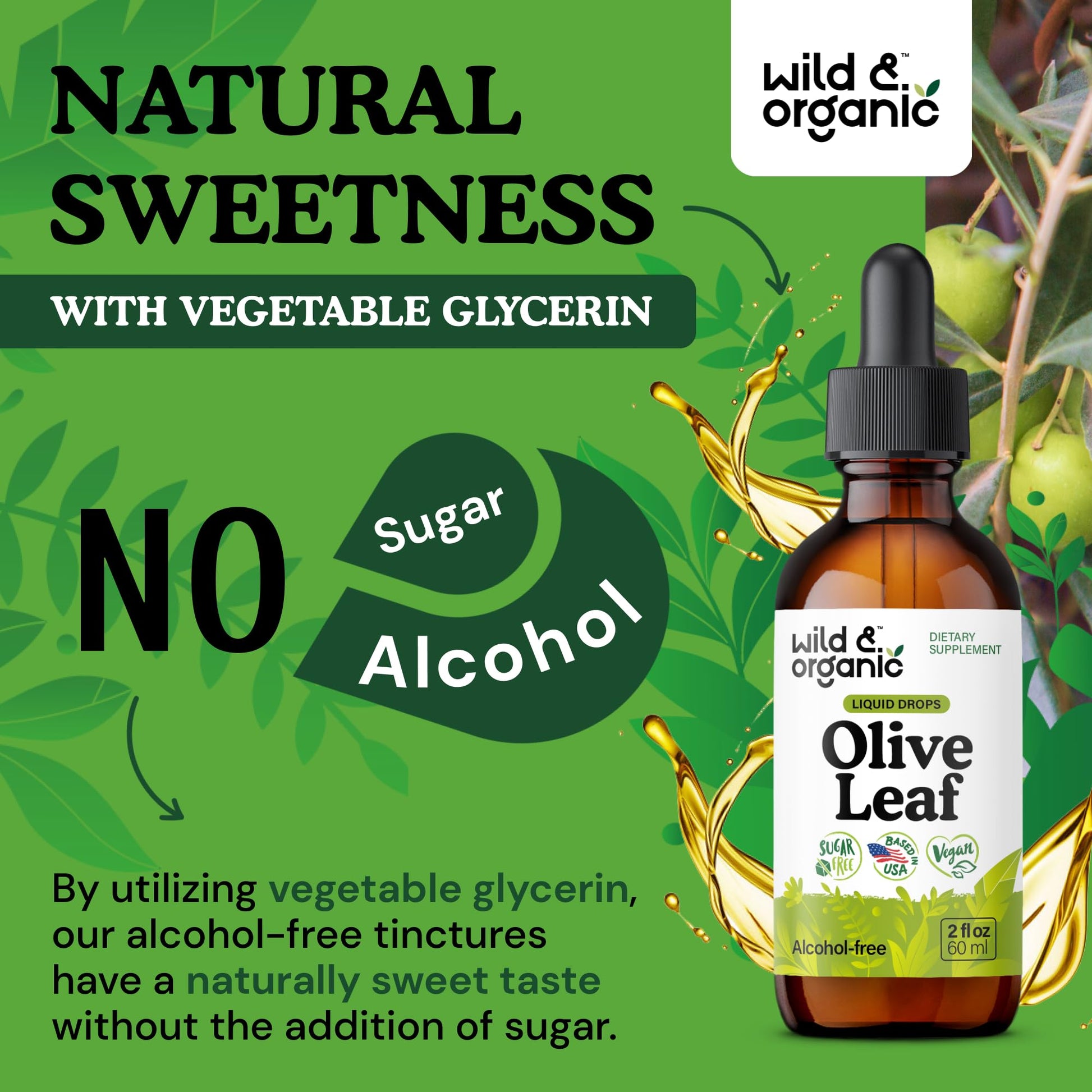 Wild & Organic Olive Leaf Extract Liquid Drops - Immune & Antioxidant Support - Oleuropein Supplement - Add to Tea Olive Leaf Tincture - Vegan, Sugar & Alcohol Free - 4 fl oz - PrimeBioHealth - canada supplements