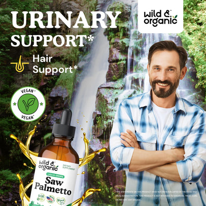 Wild & Organic Saw Palmetto for Men & Women - Urinary Tract & Hair Support - Saw Palmetto Extract Liquid Drops - Add to Tea - Serenoa Repens Berries Supplement - Vegan, Sugar & Alcohol-Free - 4 fl oz - PrimeBioHealth - canada supplements