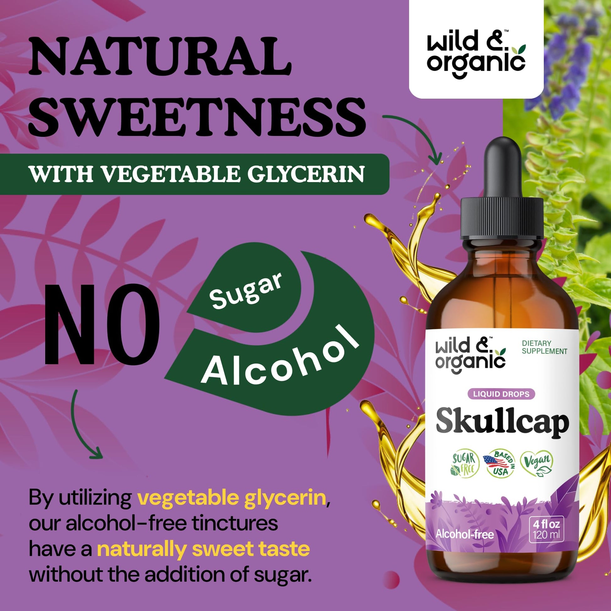 Wild & Organic Skullcap Herb Tincture - Skullcap Supplement for Mood Support - Relaxing Liquid Extract Drops - Vegan, Sugar & Alcohol-Free - 4 fl oz - PrimeBioHealth - canada supplements