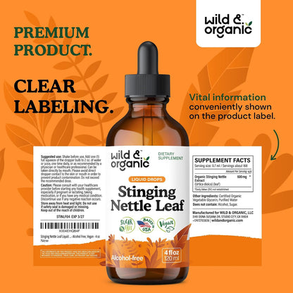 Wild & Organic Stinging Nettle Leaf Tincture - Urinary Tract Support - Stinging Nettle Extract Liquid Drops - Urtica Dioica Supplement - 5-Month Supply - Vegan, Sugar & Alcohol-Free - 4 fl oz - PrimeBioHealth - canada supplements