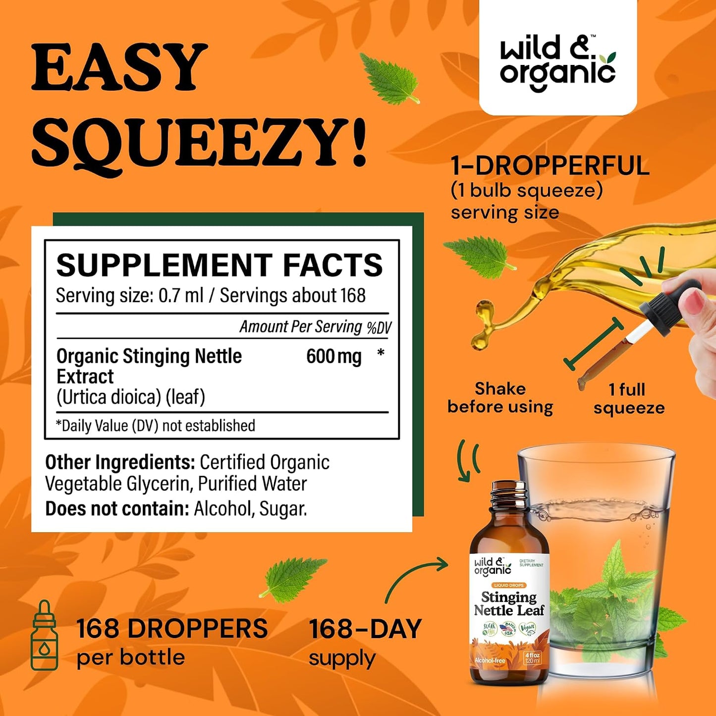 Wild & Organic Stinging Nettle Leaf Tincture - Urinary Tract Support - Stinging Nettle Extract Liquid Drops - Urtica Dioica Supplement - 5-Month Supply - Vegan, Sugar & Alcohol-Free - 4 fl oz - PrimeBioHealth - canada supplements