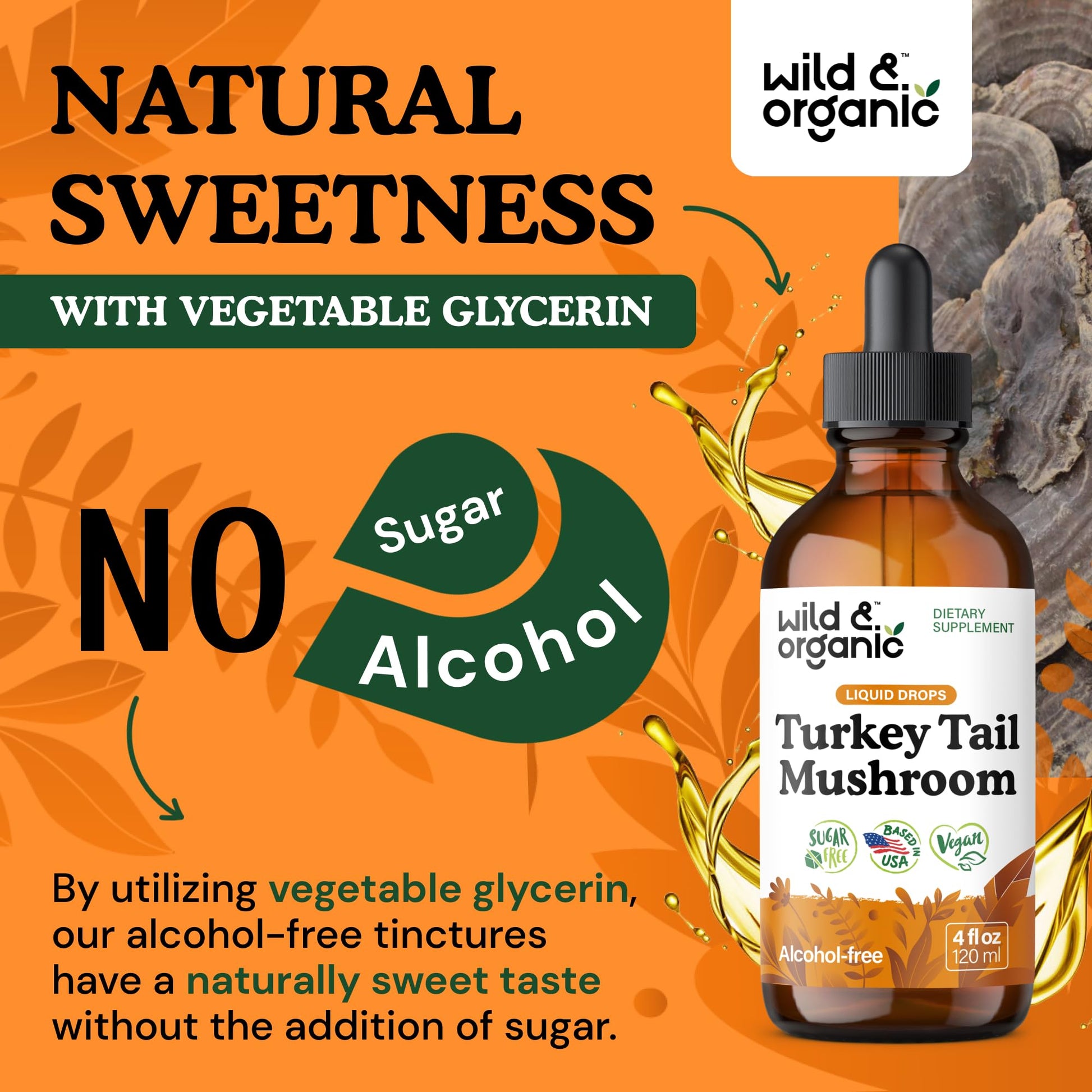 Wild & Organic Turkey Tail Mushroom Tincture - Immune Support Drops with Turkey Tail Extract - Liquid Mushroom Supplement for Gut Support - Vegan, Sugar & Alcohol-Free - 4 fl oz - PrimeBioHealth - canada supplements