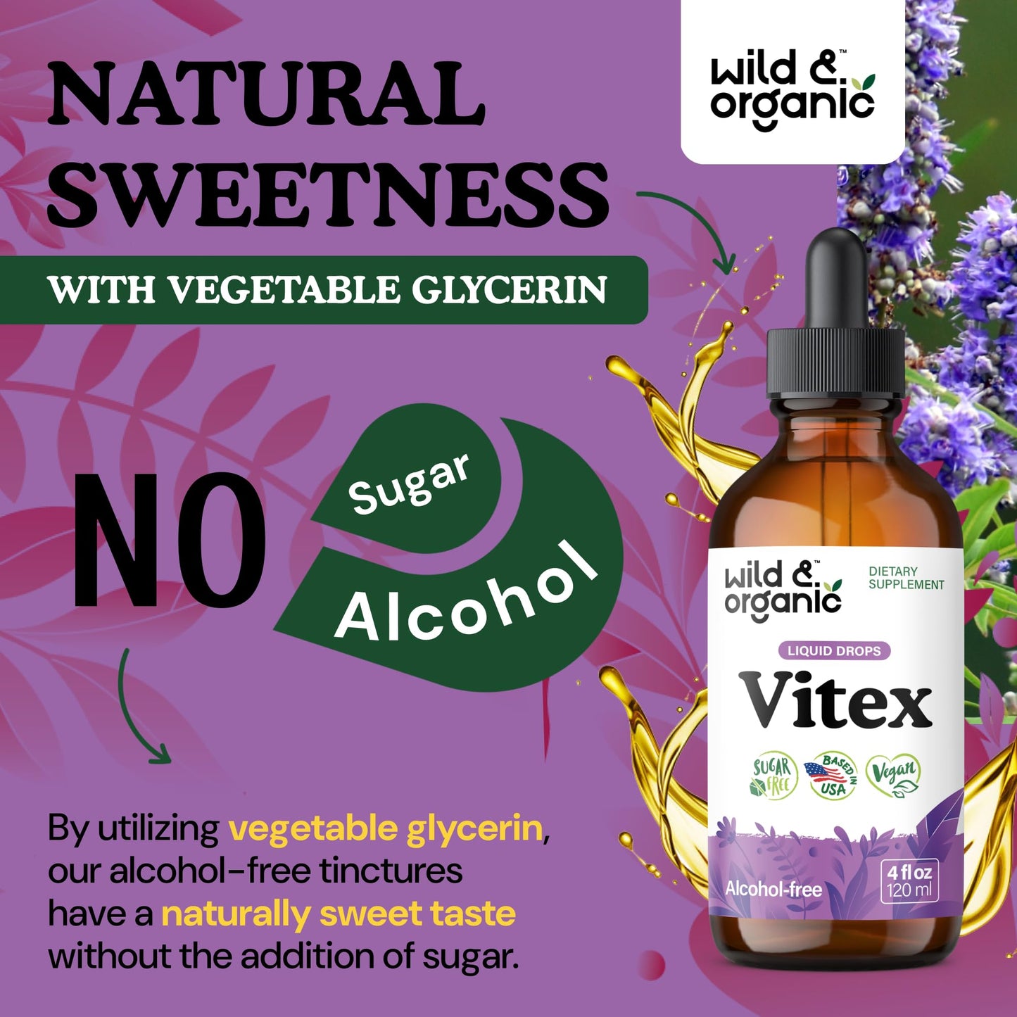 Wild & Organic Vitex Tincture - Mood & Perimenopause Support - Vitex Chasteberry Supplement for Women - Liquid Chaste Tree Berry Extract - Vegan, Sugar & Alcohol-Free Herb Drops - 4 fl oz - PrimeBioHealth - canada supplements