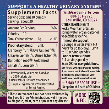 WishGarden Herbs Urinary Strength, Liquid Herbal Tincture, Cranberry, Uva Ursi & Usnea, Supports Urinary Tract Health, Eases Discomfort, Promotes Microbial Balance, 4oz - PrimeBioHealth - canada supplements