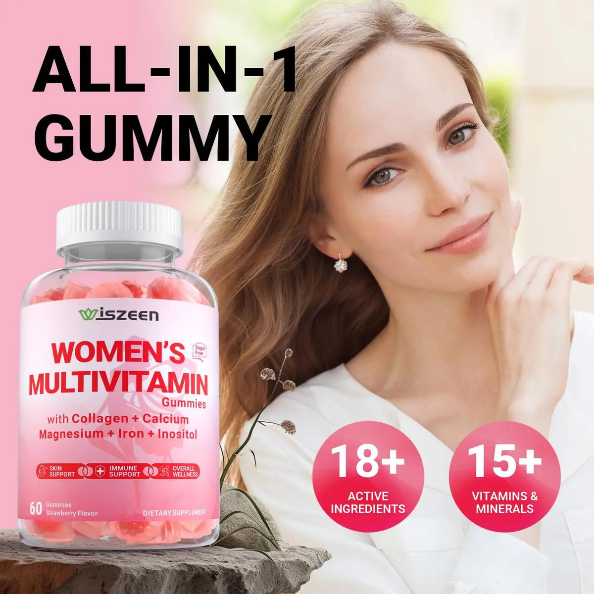 Wiszeen Sugar Free Methylated Multivitamin for Women Gummies, Biotin, Collagen, Calcium, Magnesium, Inositol, Folate, Iron, Vitamin A, C, D, E - PrimeBioHealth - canada supplements