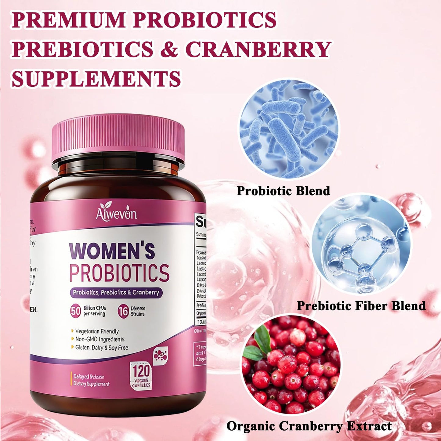 Women Probiotics 50 Billion CFU: Probiotics for Women with Prebiotics & Cranberry, 16 Strain Probiotic Supplement for Digestive Gut Health, Vaginal & Urinary Tract Support - PrimeBioHealth - canada supplements
