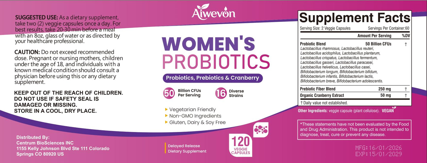 Women Probiotics 50 Billion CFU: Probiotics for Women with Prebiotics & Cranberry, 16 Strain Probiotic Supplement for Digestive Gut Health, Vaginal & Urinary Tract Support - PrimeBioHealth - canada supplements