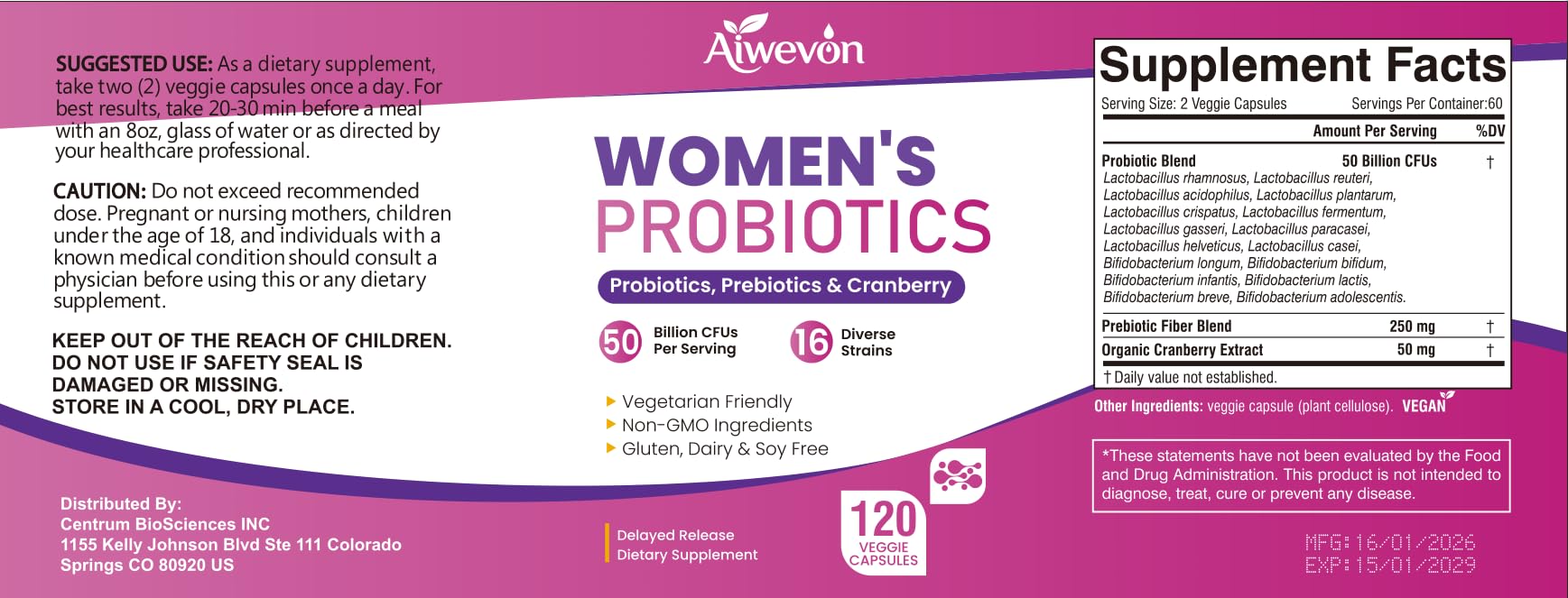 Women Probiotics 50 Billion CFU: Probiotics for Women with Prebiotics & Cranberry, 16 Strain Probiotic Supplement for Digestive Gut Health, Vaginal & Urinary Tract Support - PrimeBioHealth - canada supplements