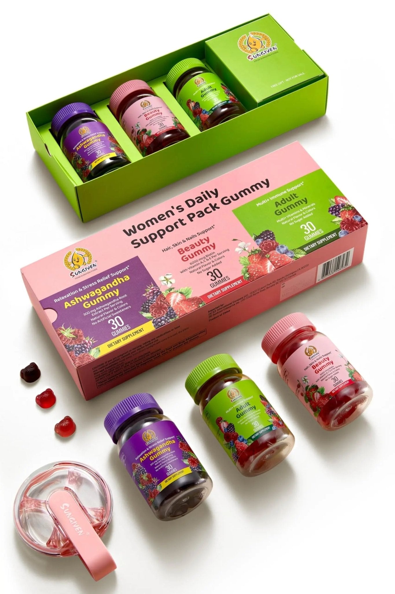 Women's Multivitamin Gummy Pack, 3 Support for Hair Skin Nails Sleep Daily Health, Vitamins A, D, C, E, Biotin, Ashwagandha - PrimeBioHealth - canada supplements