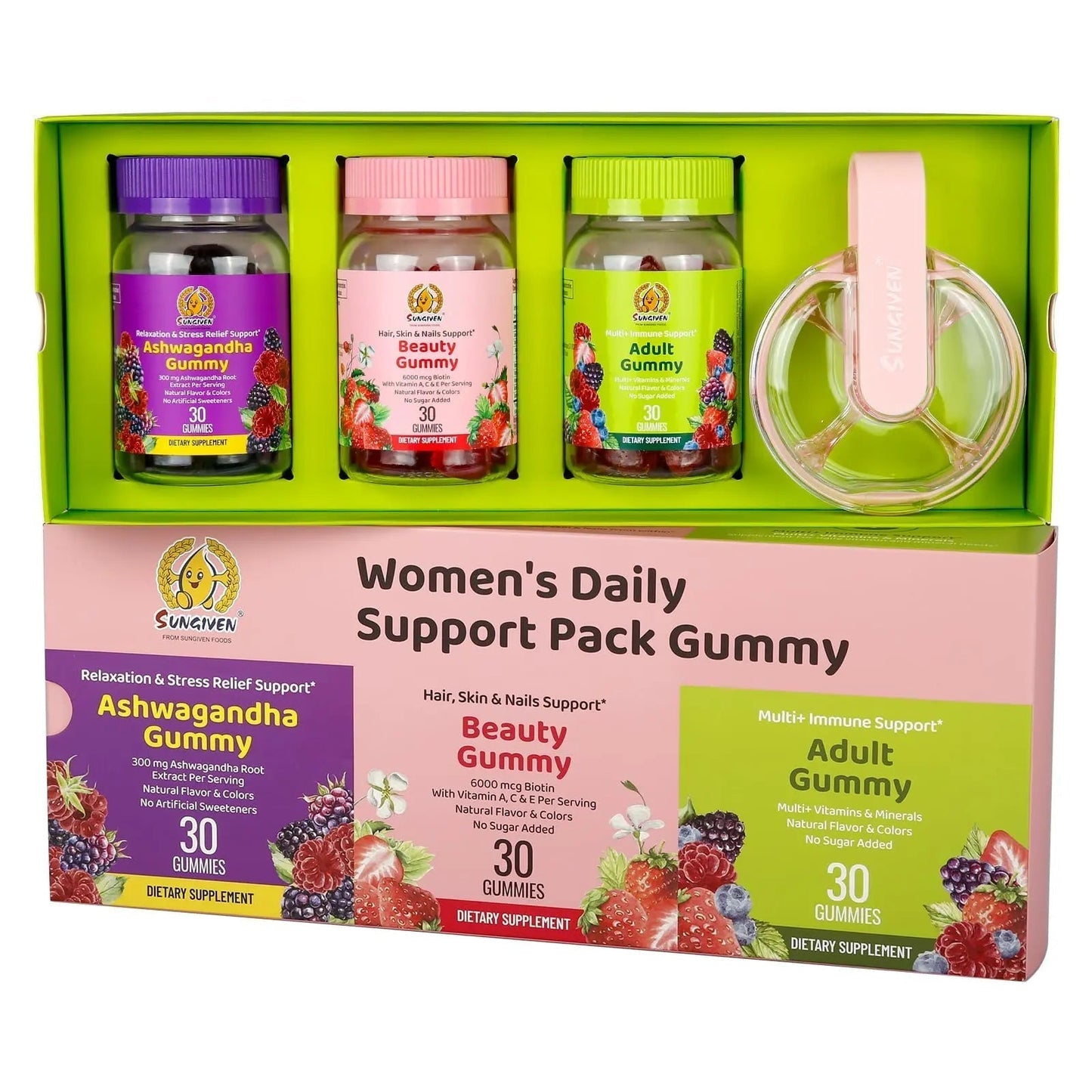 Women's Multivitamin Gummy Pack, 3 Support for Hair Skin Nails Sleep Daily Health, Vitamins A, D, C, E, Biotin, Ashwagandha - PrimeBioHealth - canada supplements