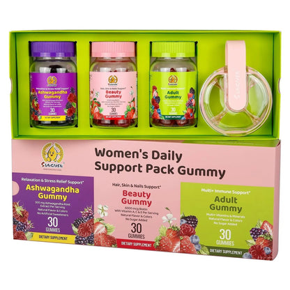 Women's Multivitamin Gummy Pack, 3 Support for Hair Skin Nails Sleep Daily Health, Vitamins A, D, C, E, Biotin, Ashwagandha - PrimeBioHealth - canada supplements