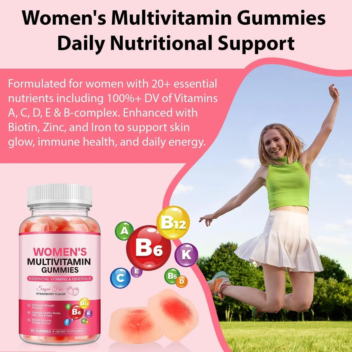 Women's Multivitamin Gummy, Vitamins A, C, D, E, K, B6, and B12 Womens Daily Multivitamin Gummy for Hair,Skin & Nails, Immune Energy - PrimeBioHealth - canada supplements