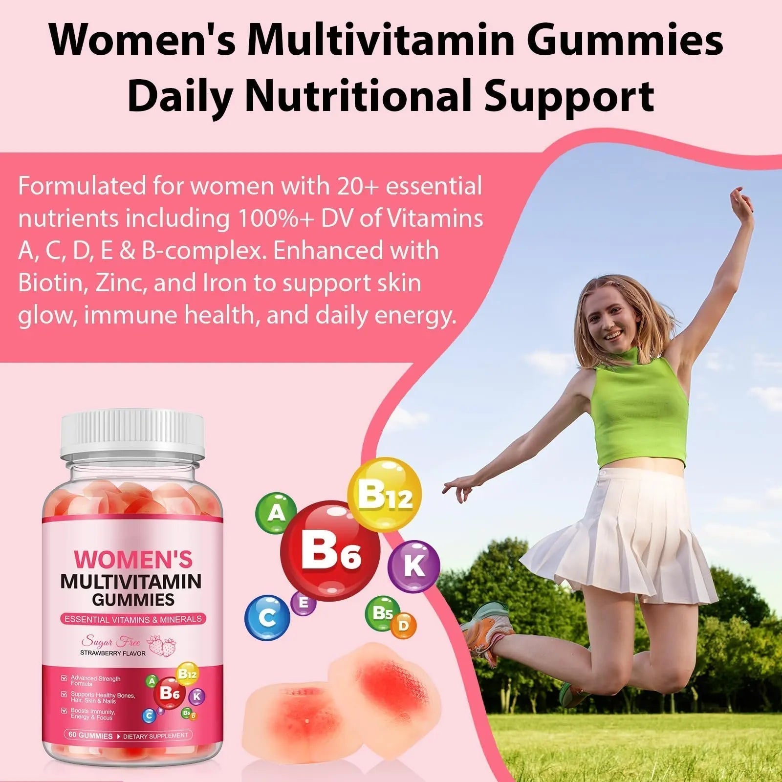 Women's Multivitamin Gummy, Vitamins A, C, D, E, K, B6, and B12 Womens Daily Multivitamin Gummy for Hair,Skin & Nails, Immune Energy - PrimeBioHealth - canada supplements