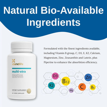Xtendlife Multi-Xtra Multivitamin for Immune, Heart & Energy Support - 40+ Bioavailable Vitamins, Minerals, Antioxidants & Herbs - PrimeBioHealth - canada supplements