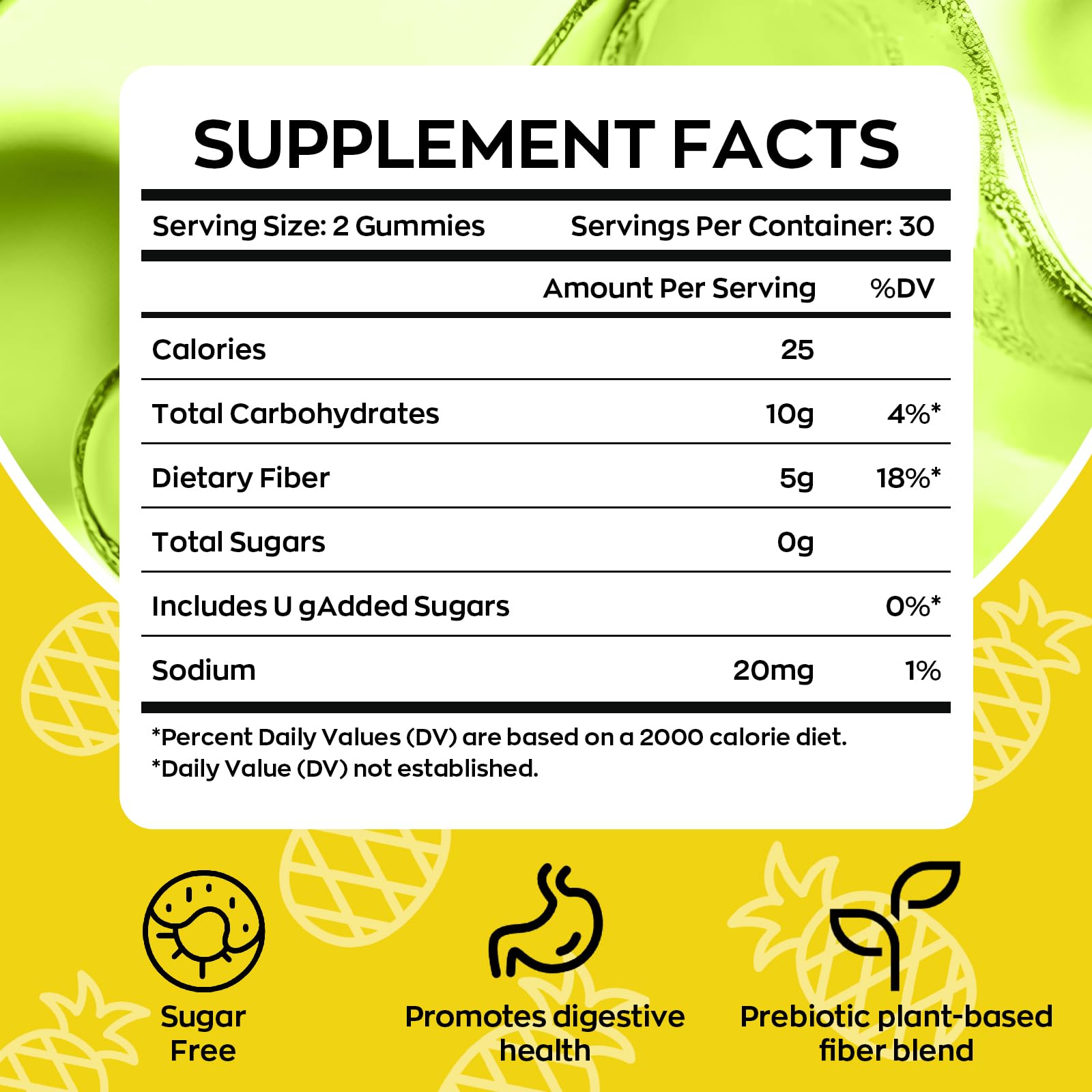 Yidout Fiber Gummies for Adults with Probiotics，No Sugar Added Pineapple Flavor, Promotes Gut Health and Regulate Bowel Movement, Vegan (60 Count（Pack of 1）) - PrimeBioHealth - canada supplements