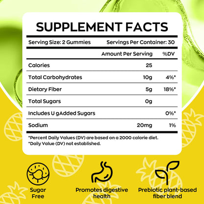 Yidout Fiber Gummies for Adults with Probiotics，No Sugar Added Pineapple Flavor, Promotes Gut Health and Regulate Bowel Movement, Vegan (60 Count（Pack of 1）) - PrimeBioHealth - canada supplements