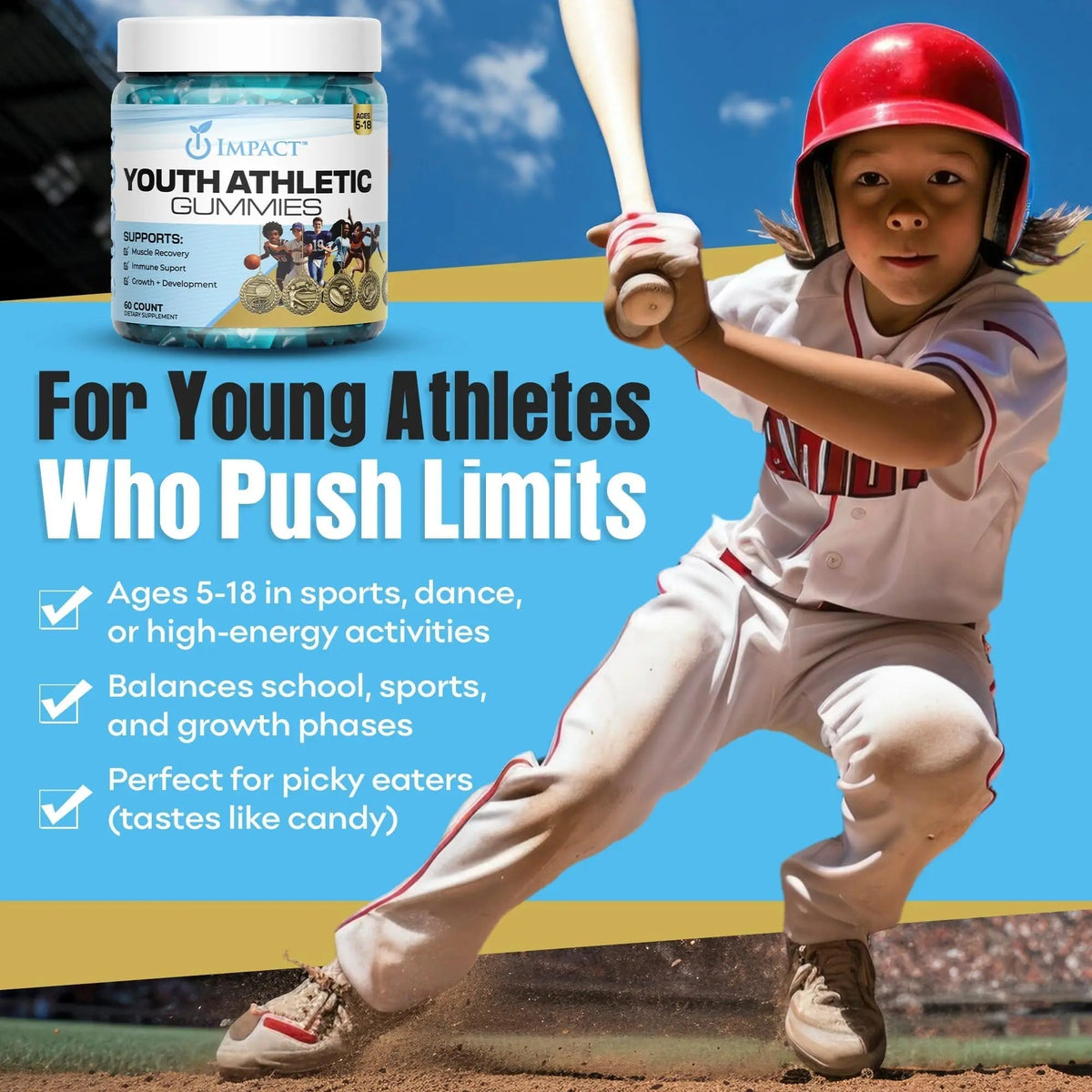 Youth Athletic Gummies – Kids Multivitamin Gummies with Essential Nutrients, Immune & Energy Support, Vegan & Gelatin-Free - PrimeBioHealth - canada supplements