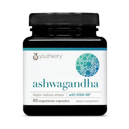Youtheory Ashwagandha - with Organic KSM-66 Ashwagandha - Herbal Blend to Support Stress Relief & Energy Levels* - Helps Support Mood* - 60 Vegetarian Capsules (30-Day Supply) - PrimeBioHealth - canada supplements