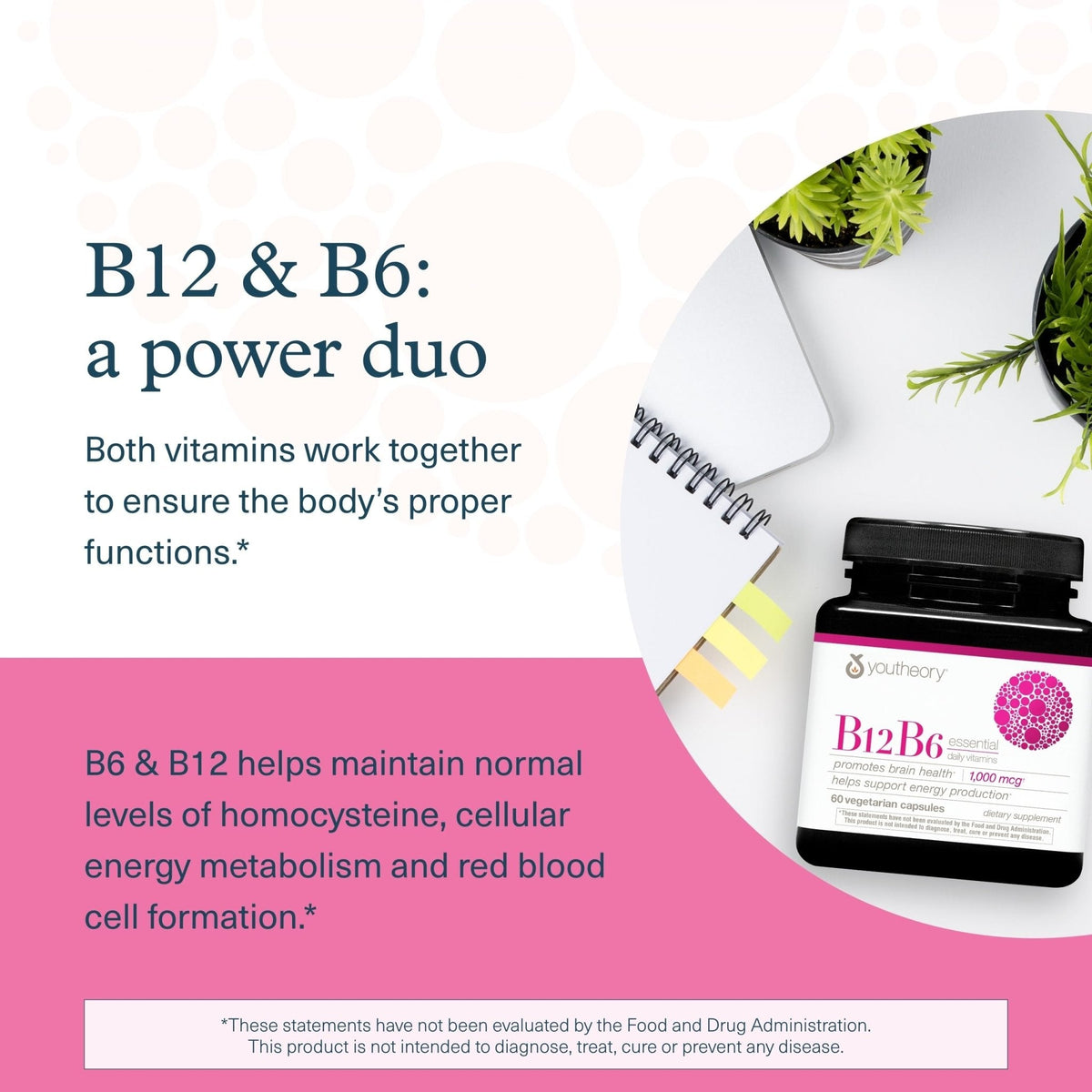Youtheory B12B6 - Vitamin B12 & B6 - Supports Mood, Nervous System & Metabolism* - Aids Memory & Stress Management* - PrimeBioHealth - canada supplements