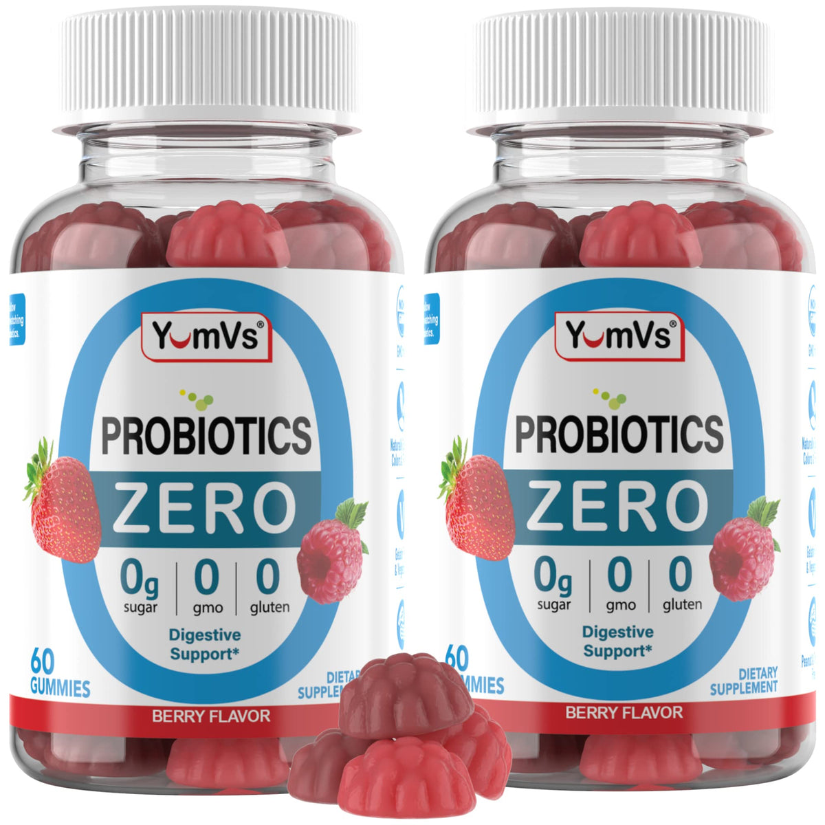 YUM-V'S Sugar Free Probiotic Gummies - Probiotics for Men & Women to Help Support Digestive Function – Adults & Kids Probiotic with 5 Billion CFU Bacillus Coagulans – Vegan & Gluten-Free (60 Count) - PrimeBioHealth - canada supplements