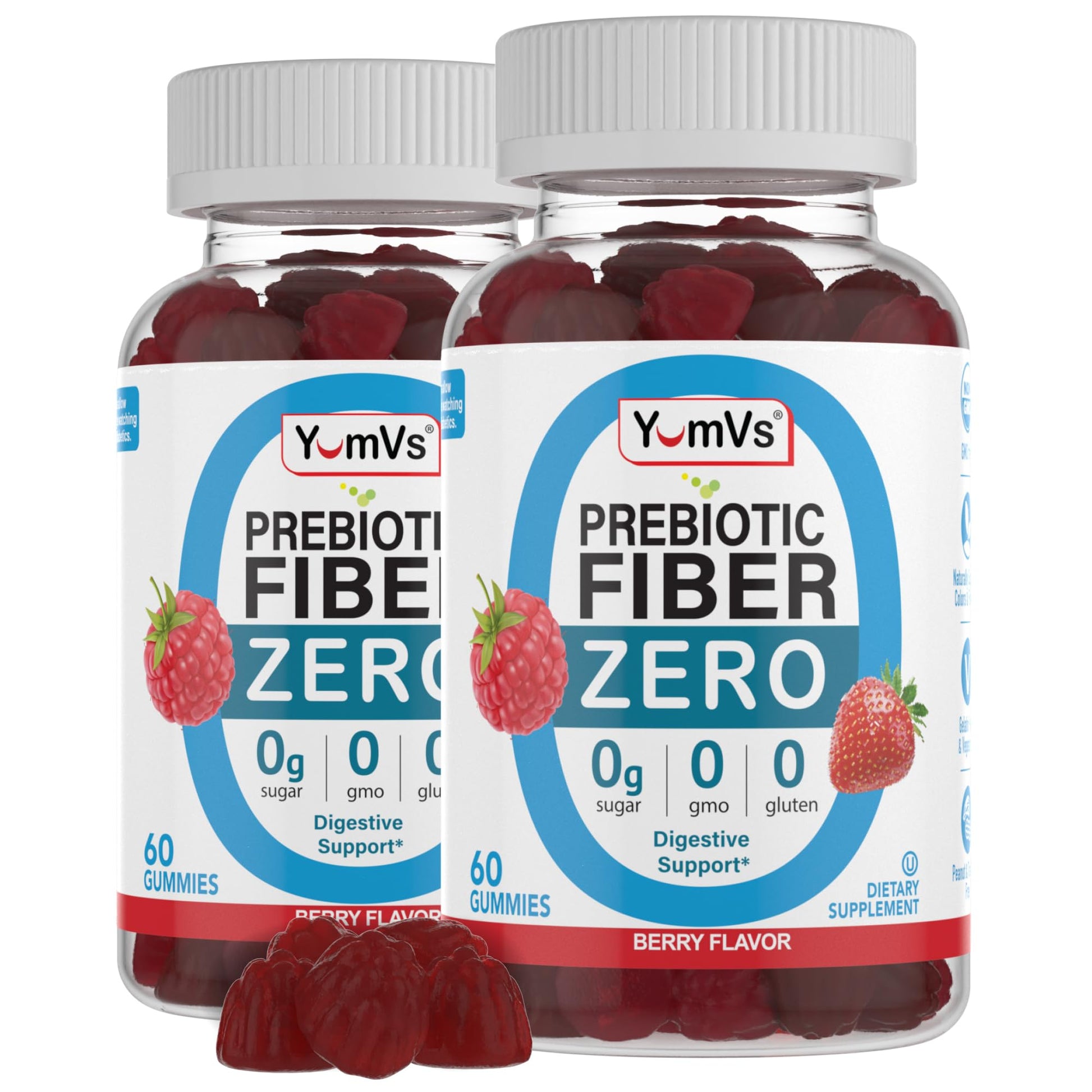 YumVs Sugar Free Prebiotic Fiber Gummies for Adults and Kids - Berry Flavor - Kosher Halal 4g High Fiber Supplement for Women and Men - PrimeBioHealth - canada supplements