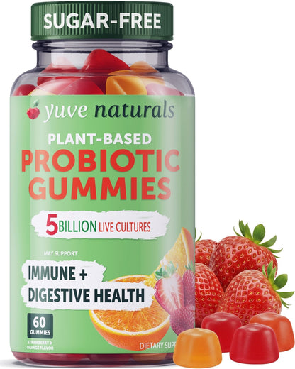 Yuve Natural Sugar Free Probiotic Gummies 5 Billion CFU, Helps with Constipation, Bloating & Leaky Gut - Vegan, Gluten-Free & Non-GMO - 60ct - PrimeBioHealth - canada supplements