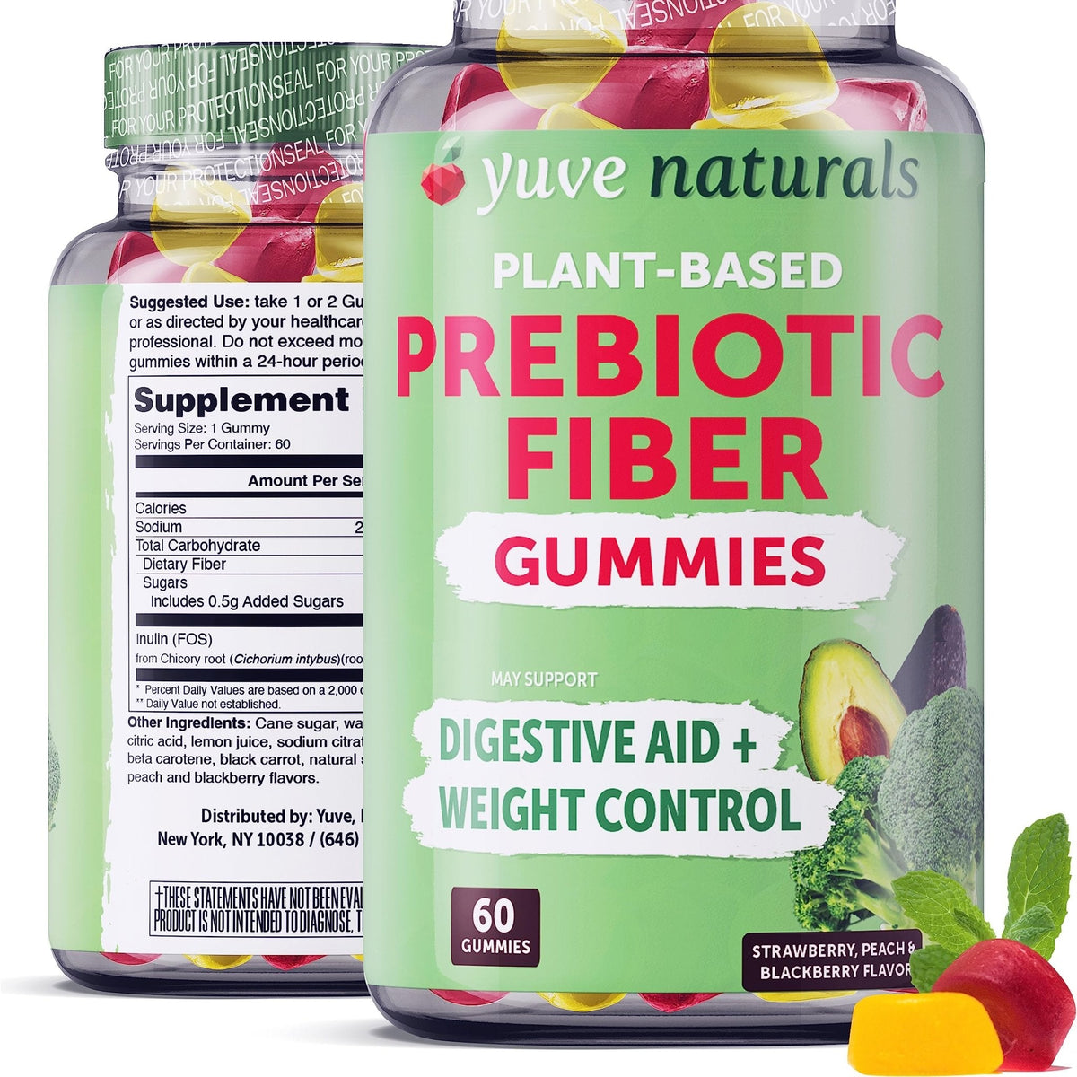 Yuve Prebiotic Fiber Gummies - Delicious - 3g Soluble Fiber Supplement - Supports Digestive Health & Regularity - Vegan & Gluten-Free Fiber Gummies for Adults & Kids - PrimeBioHealth - canada supplements