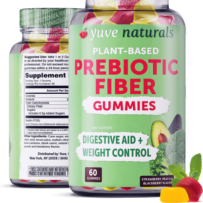 Yuve Prebiotic Fiber Gummies - Delicious - 3g Soluble Fiber Supplement - Supports Digestive Health & Regularity - Vegan & Gluten-Free Fiber Gummies for Adults & Kids - PrimeBioHealth - canada supplements