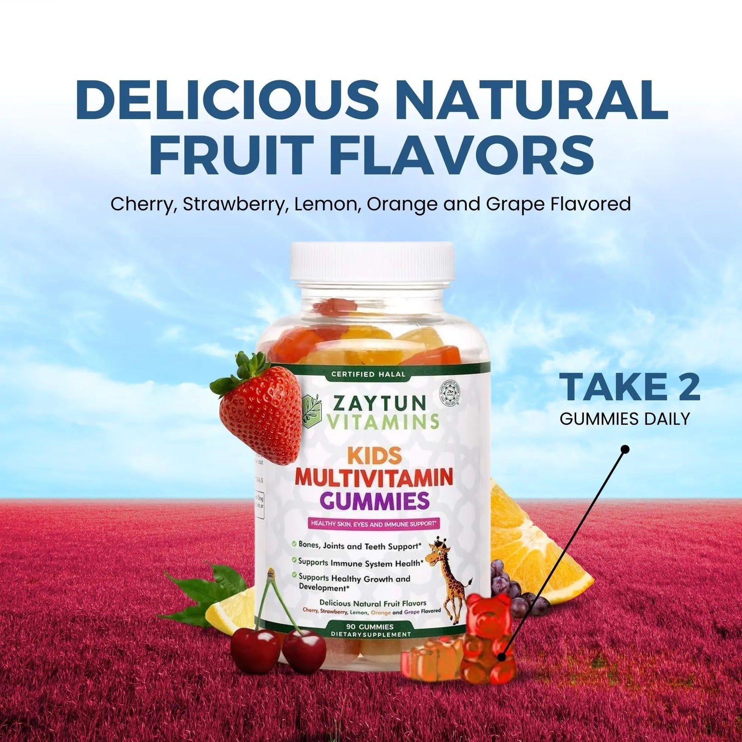Zaytun Halal Vitamins for Kids Multivitamin Gummies, Naturally Sourced Vitamin A, C, D, E, B6, B12, Biotin - Vegetarian, No Gelatin - PrimeBioHealth - canada supplements