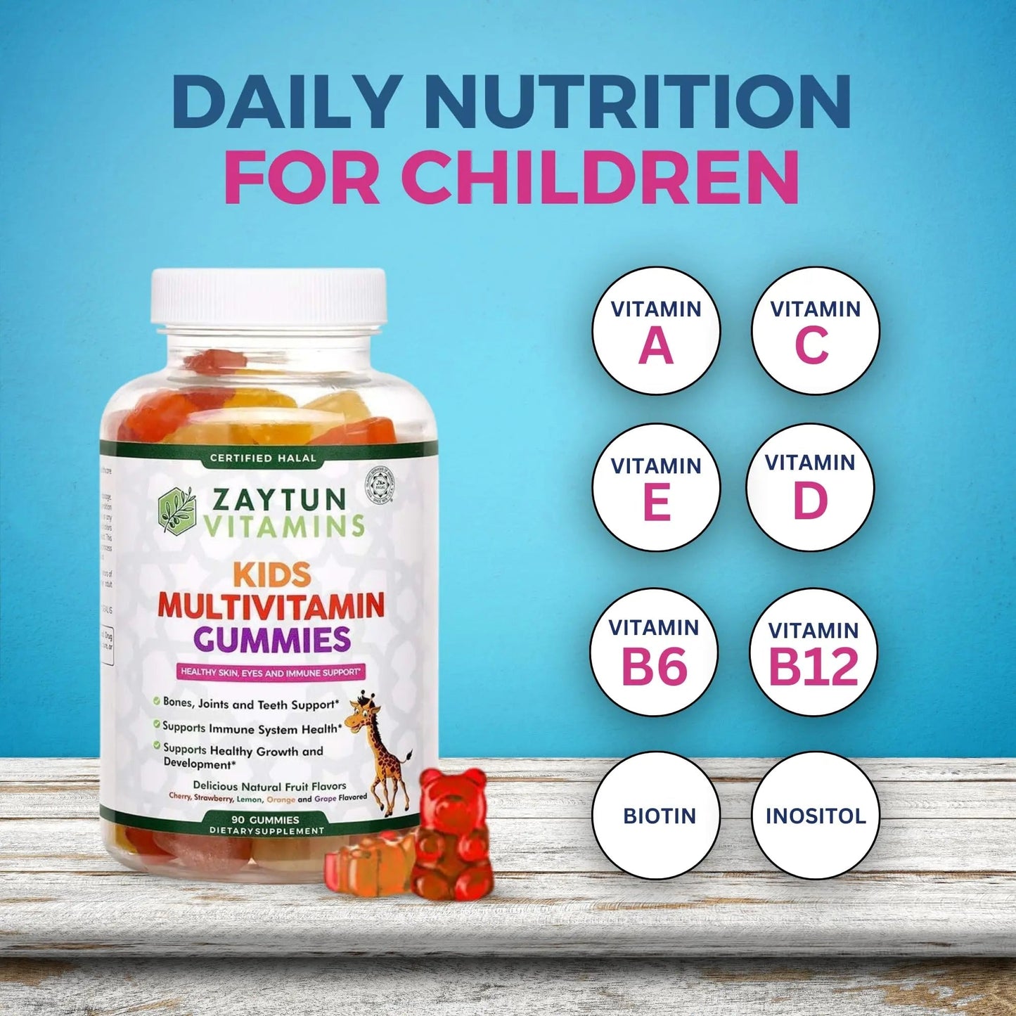 Zaytun Halal Vitamins for Kids Multivitamin Gummies, Naturally Sourced Vitamin A, C, D, E, B6, B12, Biotin - Vegetarian, No Gelatin - PrimeBioHealth - canada supplements