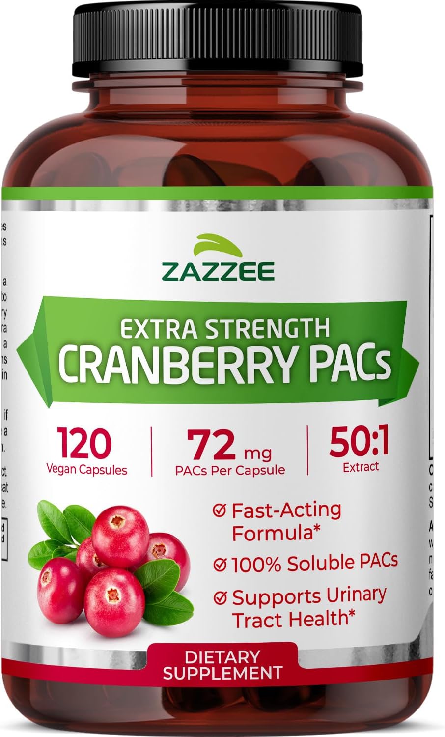 Zazzee Cranberry PACs 72 mg per Capsule, 50:1 Extract, 120 Vegan Capsules, 2X Strength, 4 Month Supply, Fast-Acting, Effective Urinary Tract & Bladder Support, 100% Soluble PACs, Made in the USA - PrimeBioHealth - canada supplements