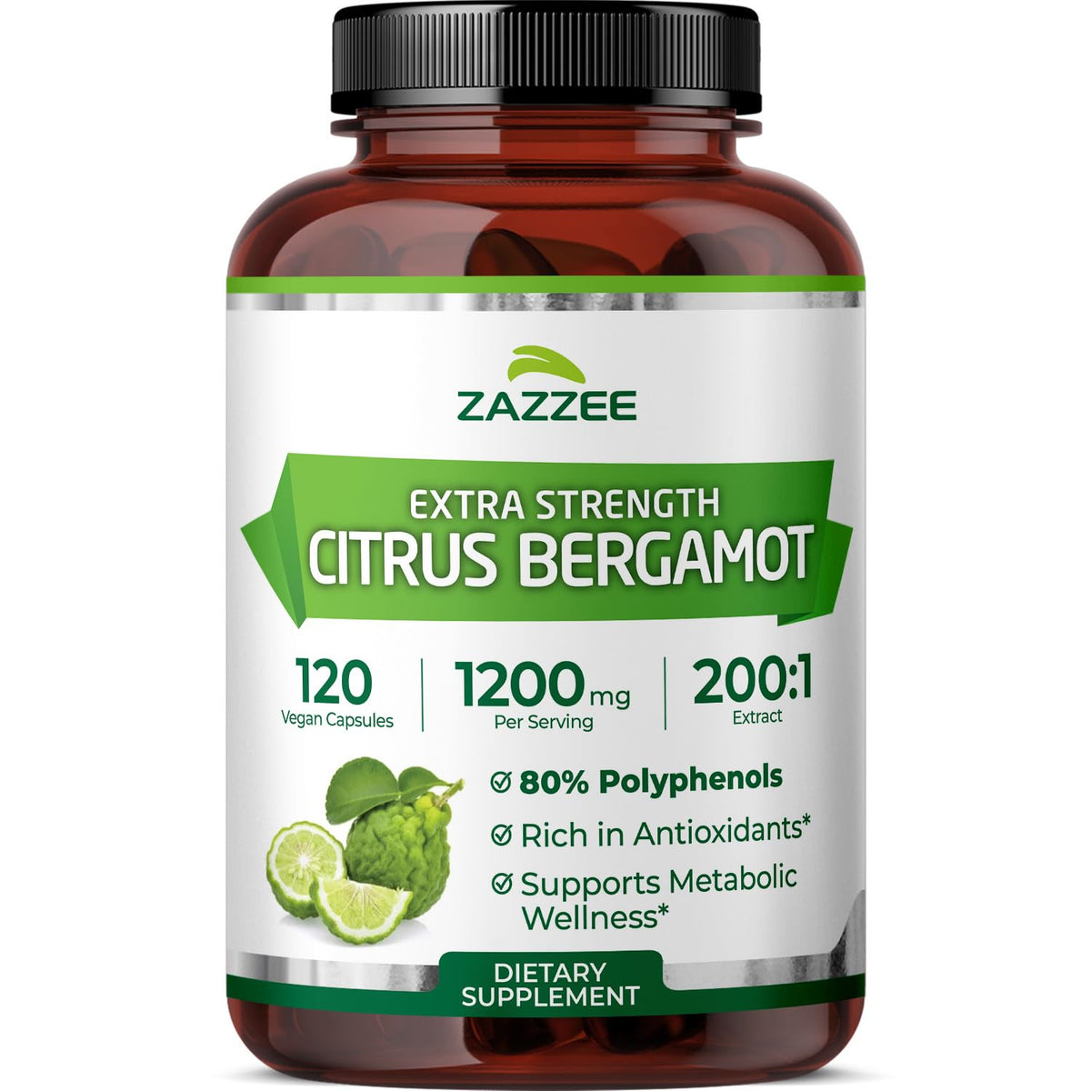 Zazzee Extra Strength Citrus Bergamot 200:1 Extract 1200 mg, 80% Polyphenols, 120 Vegan Capsules, Standardized 200X Potency - PrimeBioHealth - canada supplements