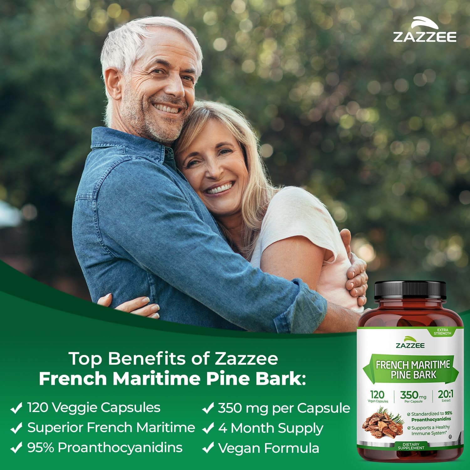 Zazzee Extra Strength French Maritime Pine Bark Extract 20:1, 350 mg Per Capsule, 95% Proanthocyanidins, 180 Vegan Capsules, 6 Month Supply, Certified Kosher, Antioxidant Support, Non-GMO, Made in USA - PrimeBioHealth - canada supplements