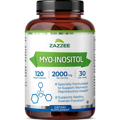 Zazzee Myo-Inositol Capsules, 2000 mg per Serving, 120 Vegan Capsules, Ideal Dosage for 40:1 Ratio, Certified Kosher, Hormone Balance & Healthy Ovarian - PrimeBioHealth - canada supplements