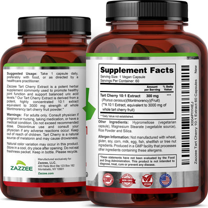 Zazzee Tart Cherry 10:1 Extract, 200 Vegan Capsules, 6+ Month Supply, Montmorency Cherry, Certified Kosher, Joint & Uric Acid Support, Antioxidant Support Formula, Non-GMO, Made in the USA - PrimeBioHealth - canada supplements